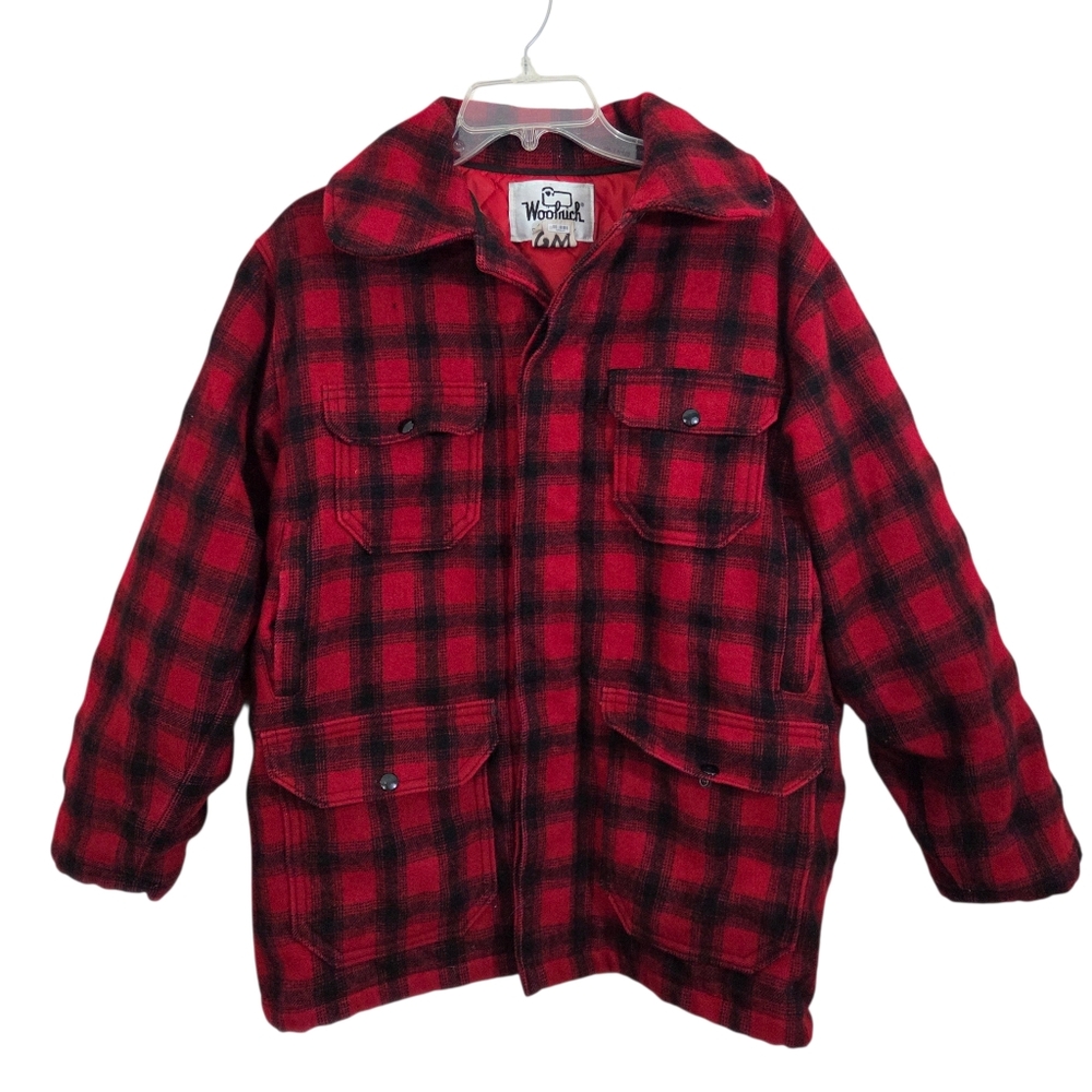Vintage Woolrich Wool Mackinaw Cruiser Jacket Red Plaid Wool Hunting Size 42